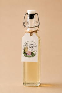 Glass swig bottle filled with homemade simple syrup by Yuri